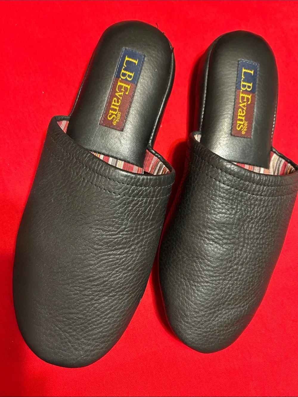 L.B. Evans Black Pebble Leather Slide Slippers